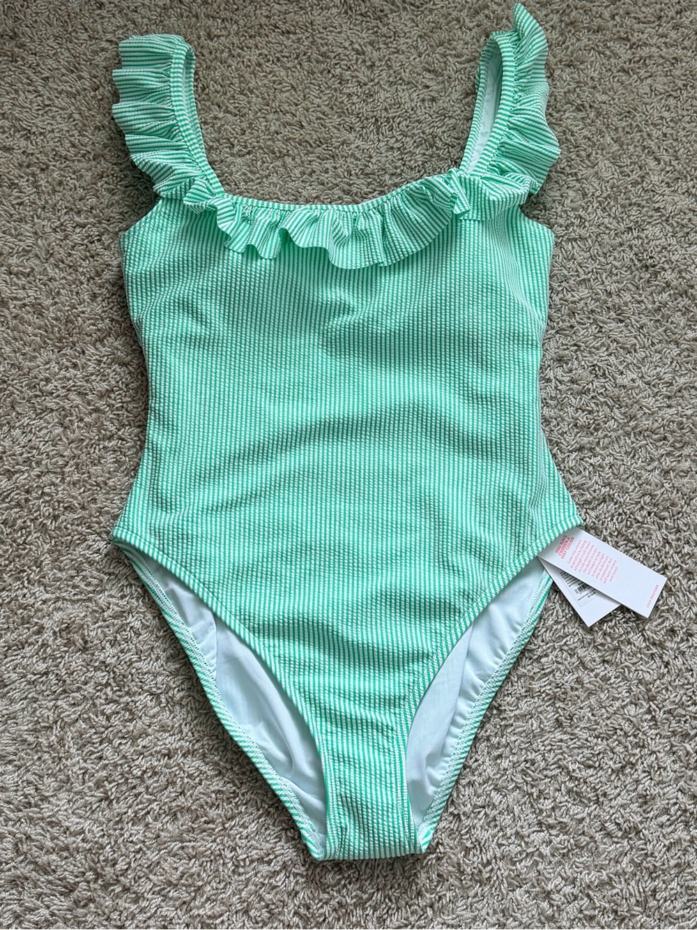 NWT Lilly Pulitzer Aemma Ruffle One Piece Fauna Green Seersucker Stripe Sz 12